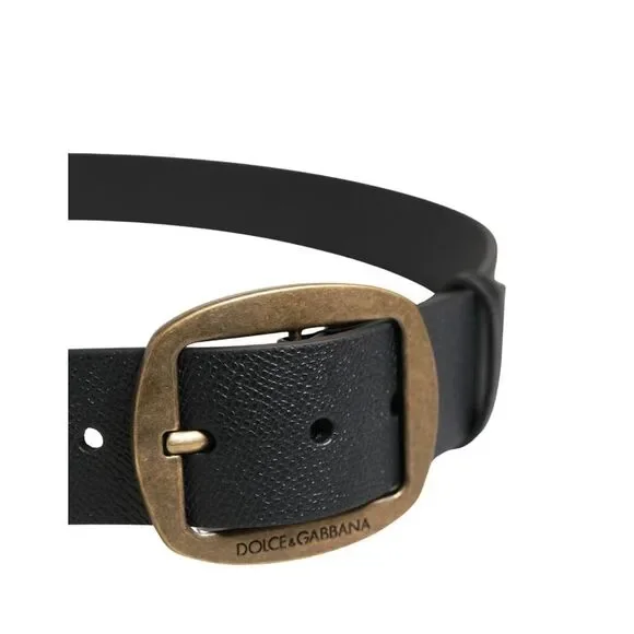 Dolce & Gabbana Men Black Classic Leather Metal Buckle Men's Belt - Picture 3 of 5